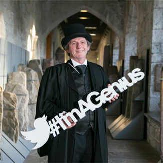 George Boole (aka Leonard Connolly)prepares for his visit to the BT Young Scientist. Image Credit: Tomás Tyner, UCC